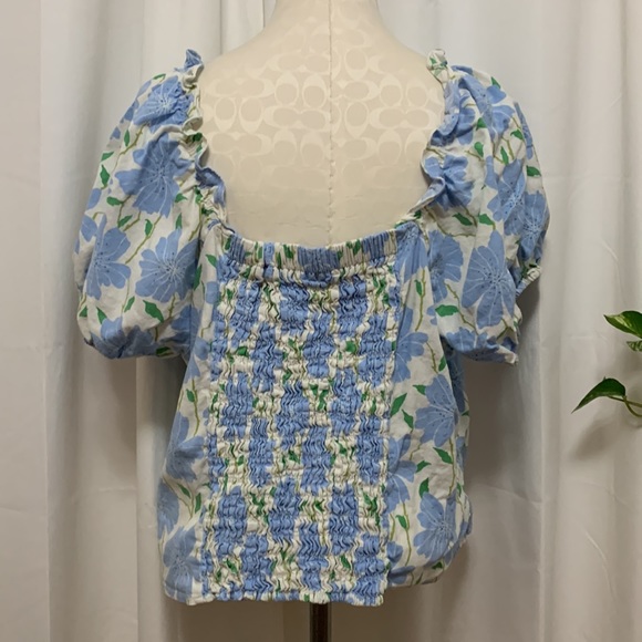 Who What Wear Linen Like Puff Short Sleeve Button Shirt w/ Gathered back Size 2X - Picture 3 of 5